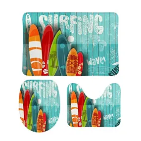 3 Pieces Bathroom Rugs Sets Non Slip Coral Fleece Absorption Extra Soft Durable Bath Carpet Accessories for Tub Shower Bedroom Entryway Surfboard Vintage Style