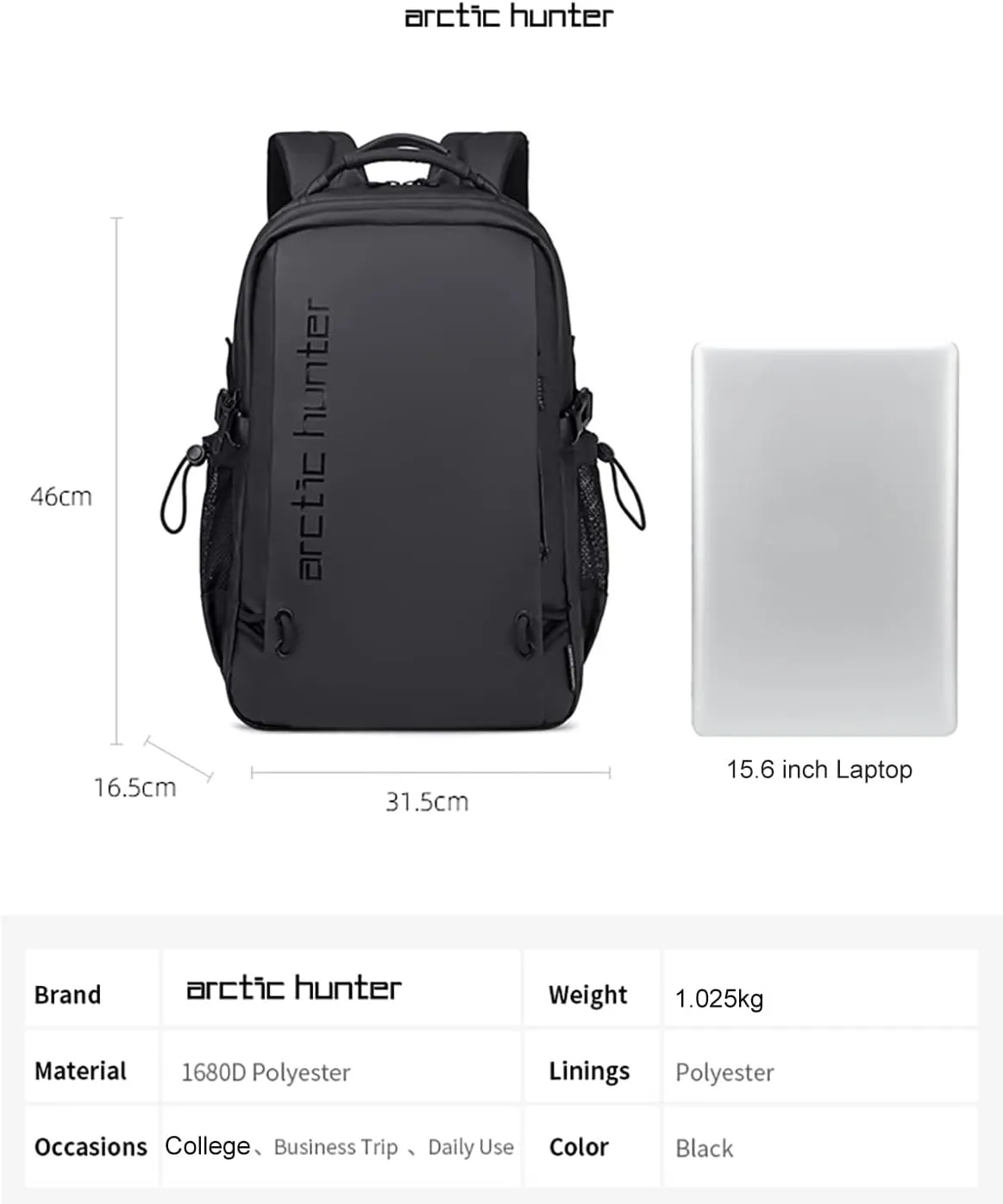 ah arctic hunter 15.6 Inch Laptop Backpack For Men, Lightweight Water-resistant Business Travel Laptop Bag,Computer Bag Purse for Commuting College For Men & Women
