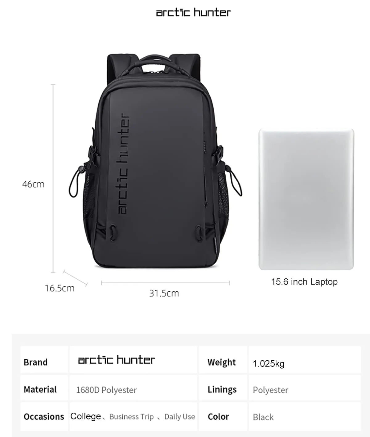 ah arctic hunter 15.6 Inch Laptop Backpack For Men, Lightweight Water-resistant Business Travel Laptop Bag,Computer Bag Purse for Commuting College For Men & Women