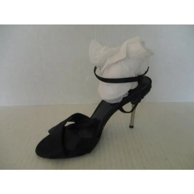 Apart Impressions Black Silver Metal Embellished Heel Open Toe Pump Sandals Size Eu