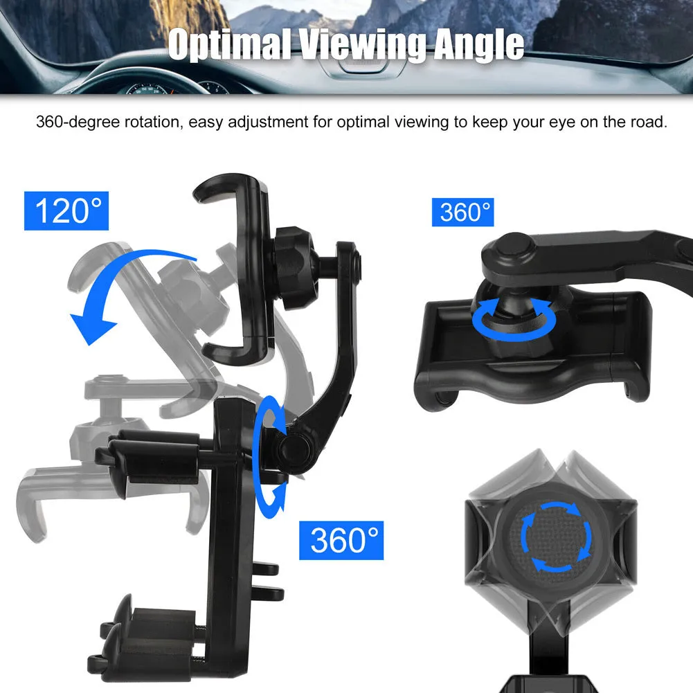 Car Phone Holder Cradle Rearview Mirror Mount Stand 360-degree