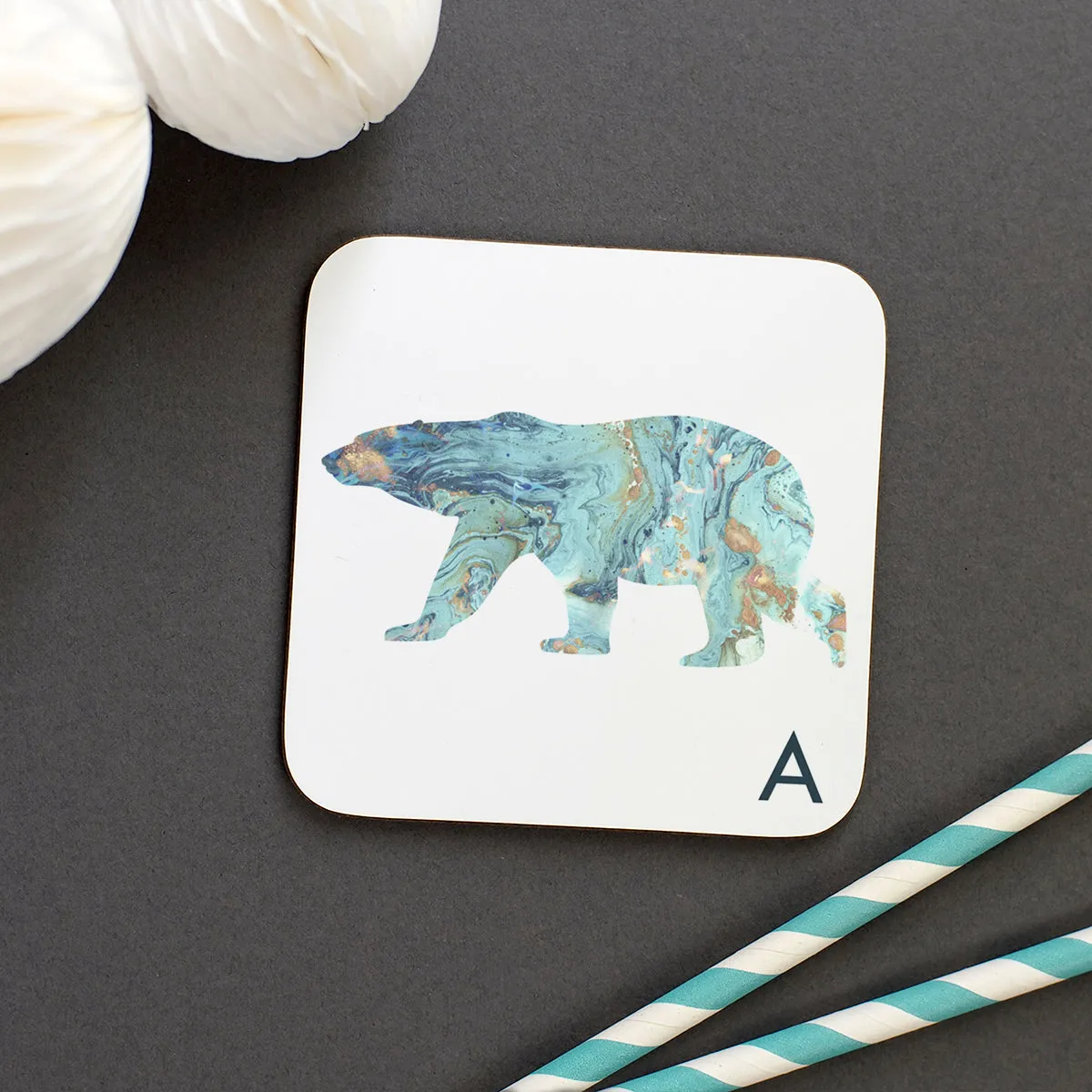 Personalised Marble Arctic Animal Coaster
