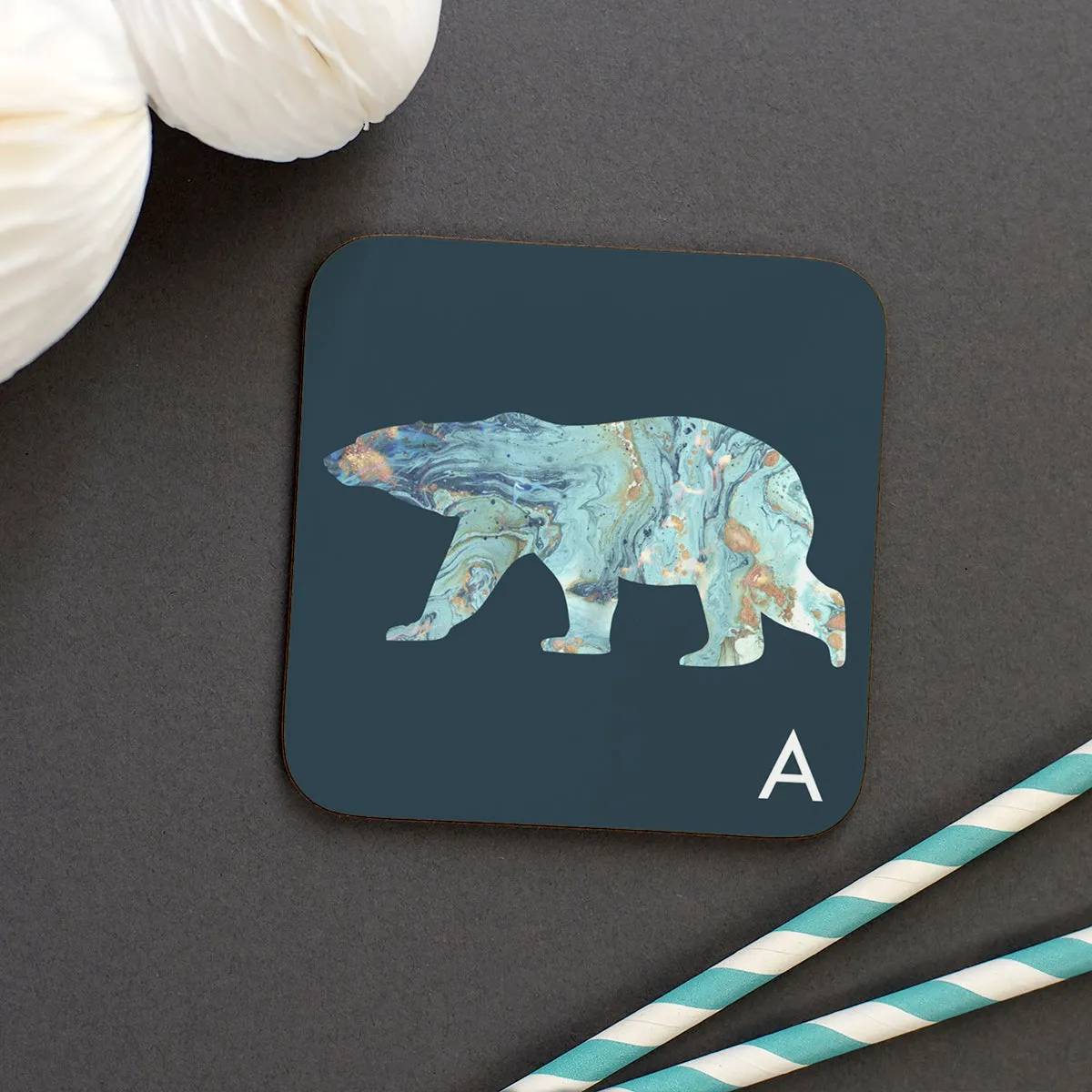 Personalised Marble Arctic Animal Coaster