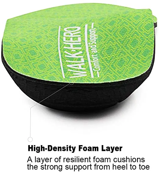 Walk-Hero | Thin and Cushioning Shoe Insoles | High Arch | Green